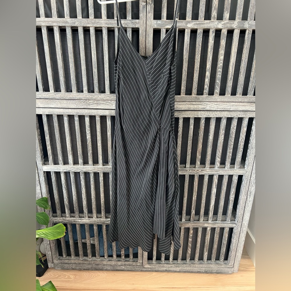 Silk pinstripe asymmetrical dress